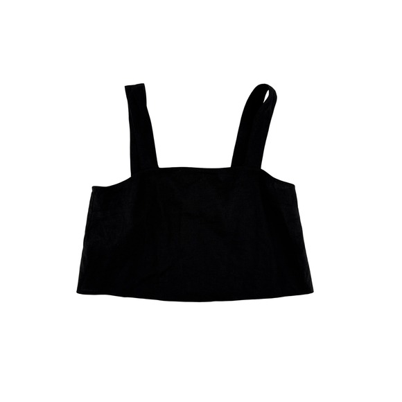 Forever 21 Tops - Forever 21 Womens Black Linen Blend Button Back Crop Tank Top Size M NEW